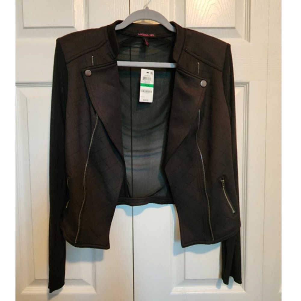 Material Girl Juniors' Illusion Diamond Embossed Moto Jacket, Size Large (NWT)